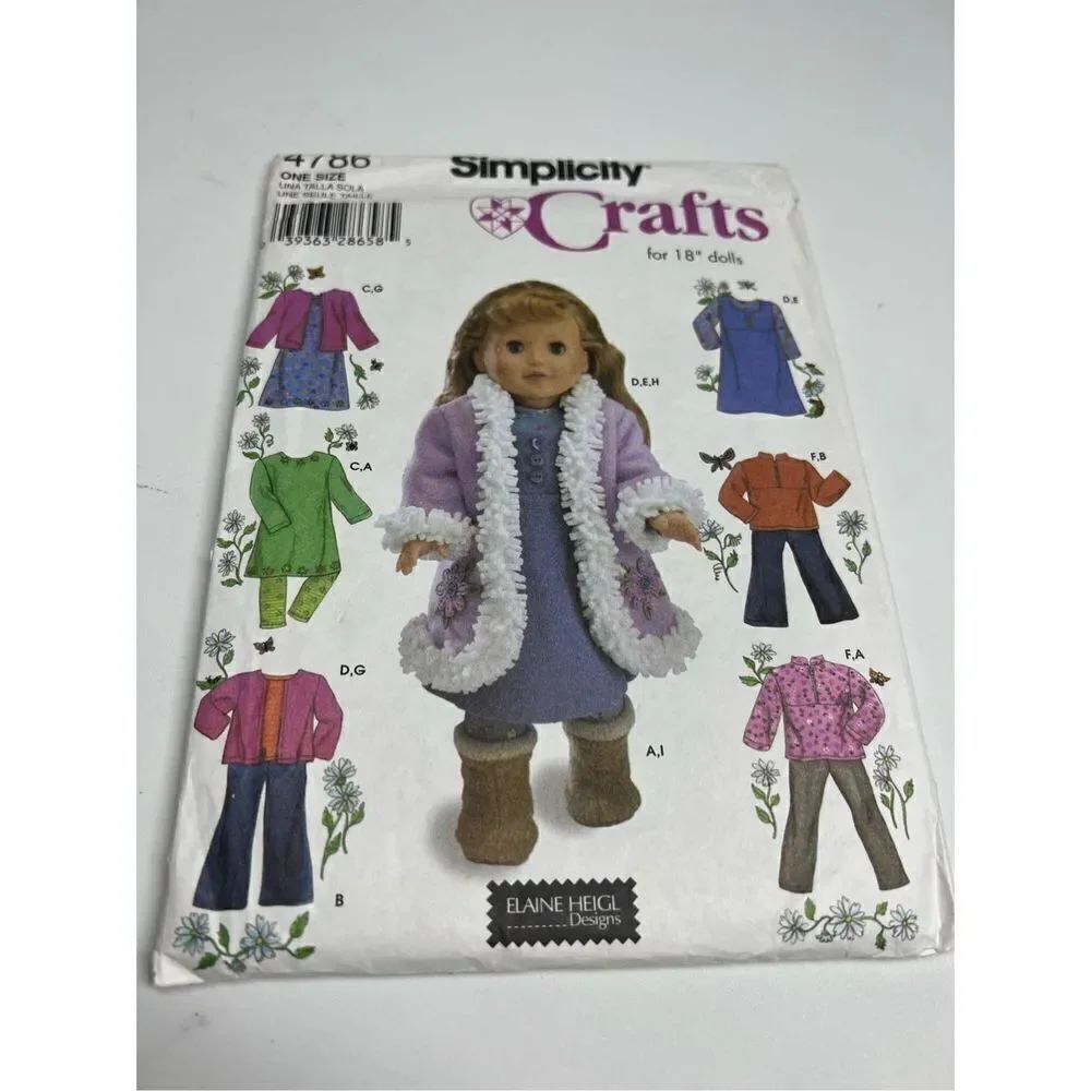 Uncut Simplicity Pattern 4786 18" Doll Winter Clothes Elaine Heigl Designs
